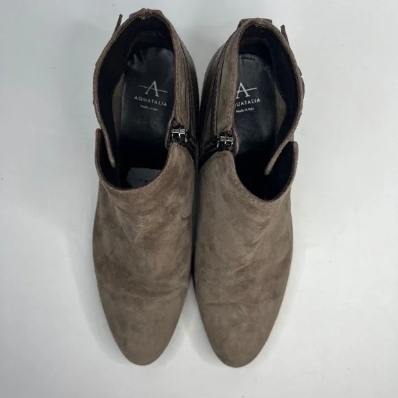 AQUATALIA Made in Italy 🇮🇹 LEATHER Farin Brushed Oil Suede Taupe Booties 8.5M